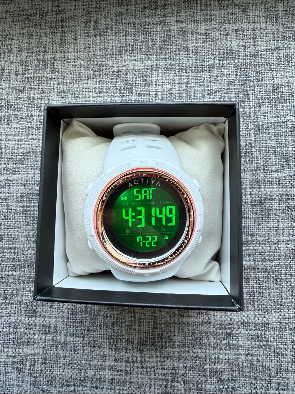 Activa White Digital Sports Watch with Rose Gold Bezel